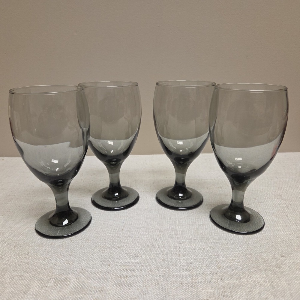 4 of  Vintage Libbey Smoke Gray‎ Glass Goblets 7 inches 1970's